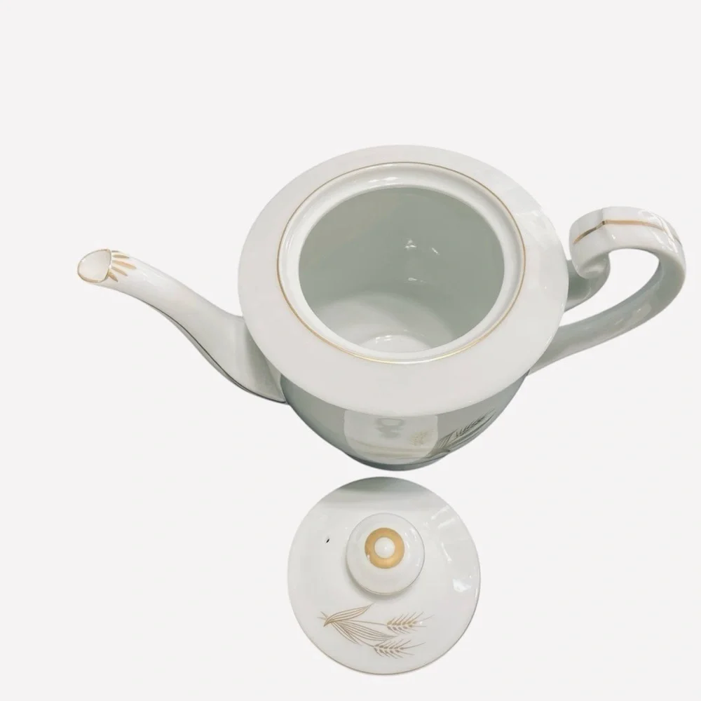 VTG Hakusan China Japan Tea Set Teapot 6 Snack Plates Gold Wheat Bone China 9675